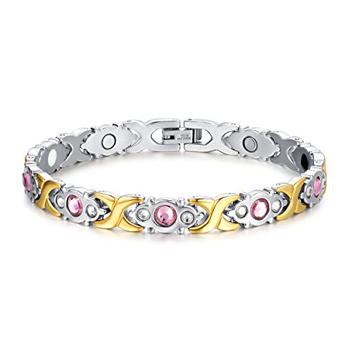 Preisvergleich Produktbild WenL Frauen Titanstahl Magnetic Swarovski-Kristallen Armband (22cm)
