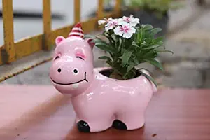 Lyallpur Stores Ceramic Planter Pot Hippopotamus Shape - Medium (Pink Color, 14.5 cm) Plant Not Included