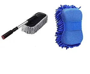 Tony Stark Car Cleaning Accessories Combo (2 PC) 1 PC Microfiber Retractable Duster 1 PC Multipurpose Car Cleaning Sponge
