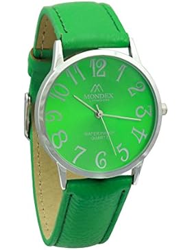 Unisex Silber Plattiert Mondex / Azaza Pu-Leder-Armband-Uhr Grün Uhrenarmband Grün Ziffernblatt