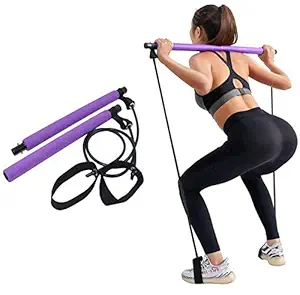 IRIS foam+Steel Pipe+TPE Portable Pilates Bar Kit with Resistance Band Yoga Exercise Pilates Stick with Foot Loop - Multicolour