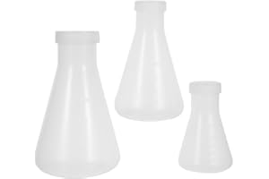 iplusmile Plastic Erlenmeyer Flask - 3pcs Erlenmeyer Flask with Screw Cap, Transparent with Scale, Narrow Neck Conical Flask for Lab Science Experiment (100ml+250ml +500ml)