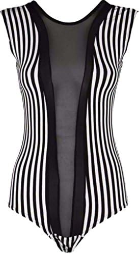 Funky Fashion New Ladies Sleeveless Half Full Mesh Stretch Leotard Bodysuit Casual Top 8-14
