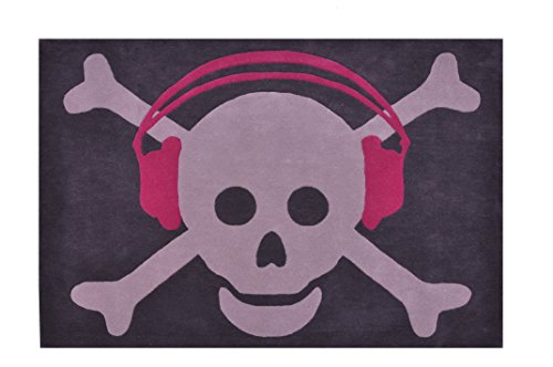 Lorena Canals Wool Rug Big Skull Headphones (Fuchsia)