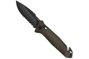 C.A.C TB Outdoor - Couteau CAC® - Couteau Armée Française - Survie et Outdoor - Lame Anti-Corrosion avec Serrations - Manche PA6 FV Kaki - Lame Utile 85 mm