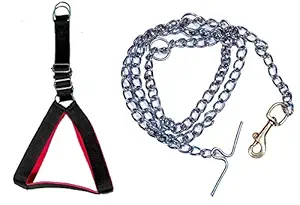 Tame Love? Combo Padded Harness Chest Belt & Dog Chain Leash for Puppy (Black Color - 0.75 Inch)