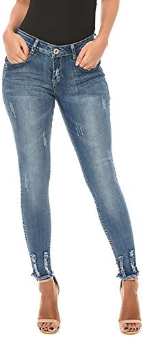 EnviousFashion New Ladies Ankle Grazer Skinny Denim Frayed Hem Stretch Womens Comfy Jeans Trouser (8, Faded Blue)