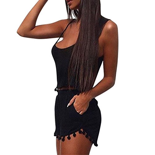 Top für Damen lmmvp Frauen ärmellos Tank massiv Bluse Shirt Tops + Shorts Hose Set