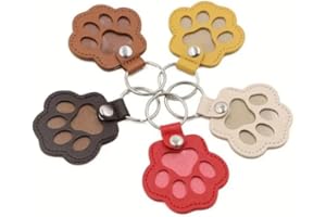 UOCAI 5pcs Pet Memorial Keychain Set,PU Leather Cat Paw Keychains, Pets Hair Storage Pouch Durable & Cute with Metal Ring Emotional Gift for Pet Loss Dog & Cat Lovers Key Bag Accessories
