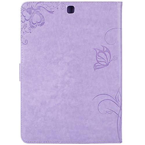 Galaxy Tab S2 9,7 Hülle Case,Samsung Galaxy Tab S2 9,7 Leder Tasche Brieftasche Schutzhülle,Ukayfe Prägung Schmetterling Blumen Malerei Muster PU Lederhülle Flip Wallet Case im Bookstyle Cover Hüllen Lederhülle Schale Stand Ständer Etui Karten Slot Smart Shell Cover Schutzhülle Etui Tasche für Samsung Galaxy Tab S2 9,7 Zoll T810N/T815N/T819N/T813N , Hell Lila - 2