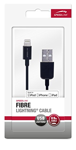 Speedlink Fibre lizensiertes Lightning Ladekabel für iPad, iPad mini und iPhone 6/5/5C/5S (Synchronisieren und Laden, Länge 90cm) schwarz - 3