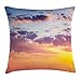 Produktbild Sky Throw Pillow Cushion Cover, Dramatic Sky Picture with Sunset Time Clouds and Tranquility Idyllic View, Decorative Square Accent Pillow Case, 18 X 18 inches, Peach Yellow Pale Blue
