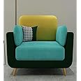 ALSA FURNITURE Modern & Luxury Cushioned Couch Relax sectional Sofa in Fabric & Velvet and Heavy Duty Sofa for bedrooms, Living Rooms Guest Rooms Home and Office-(One Seater Sky Blue & Green).