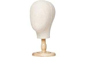 TSANGBABY Testa di manichino in tessuto di lino Testa di manichino con supporto in legno Ago disponibile Testa di parrucca Testa di manichino multiuso per parrucche Cappelli Sciarpe Gioielli Beige Uomo 60 cm