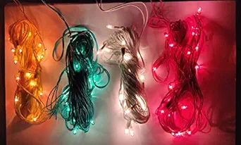 UniqKart 8 Meter Plastic Rice Lights Serial Bulbs Ladi Decoration Lighting (Set of 4) Multicolour for Indoor, Outdoor, Diya, Diwali Christmas Eid and Other Festive Season