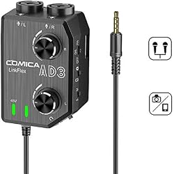 Comica LINKFLEX AD3 Audio Préampli/mixeur 2 canaux XLR/Interface 3.5mm / 6.35mm-3.5mm, Alimentation fantôme 48V et Moniteur en Temps réel, Appareil Photo Universel Sony Nikon Sony SLR et Smartphone
