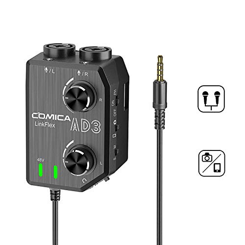 Comica LINKFLEX AD3 Audio Préampli/mixeur 2 canaux XLR/Interface 3.5mm / 6.35mm-3.5mm, Alimentation fantôme 48V et Moniteur en Temps réel, Appareil Photo Universel Sony Nikon Sony SLR et Smartphone