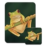 Rana verde de ojos rojos de alfombrilla de ratón de calidad y juego de posavasos de
