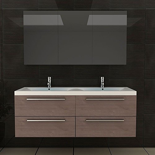 Badezimmer Möbel / Waschbecken / Doppelwaschtisch / Badmöbel / Unterschrank / Waschplatzlösung / Modell Garda-1440 / Farbe: Braun / Waschtisch - 3