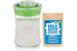 Kefirko Complete Milk KEFIR Starter Kit 848ml Jar with Organic Grains – Make Your own Probiotic Drinks at Home for Good Gut Health and Build Your Immunity. (Green)