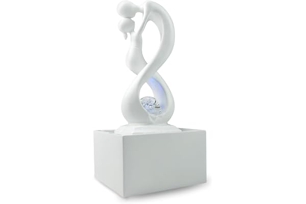 Zen'Light - modern vit amor inomhusfontän med färgglatt LED-ljus - modern konststil inredning, idealisk meditation och avkoppling - original design stängd krets roterande boll - 31 x 14 x 14 cm