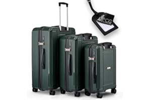PCG THE HARD CASE Koffer Set [Grün-3 teilig]- Premium Hartschalenkoffer-mit TSA Schloss-4 Rollen-Leichter Reisekoffer- robust & stabil -Trolley mit Teleskoparm