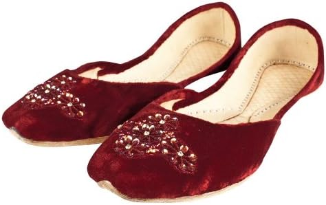 Womens Red Evening Dress Beaded Indian Leather Khussa Shoes Pumps Size 4uk