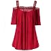 Produktbild Damen Übergröße T-Shirt Spitze Oberteile Patchwork Chiffonbluse Gerafft Tanktops Chic Crop Top Kurzarm Sweatshirts Trägerlos Cami Schulterfrei Freizeithemd Blusenshirt (XXXXL, Rot)