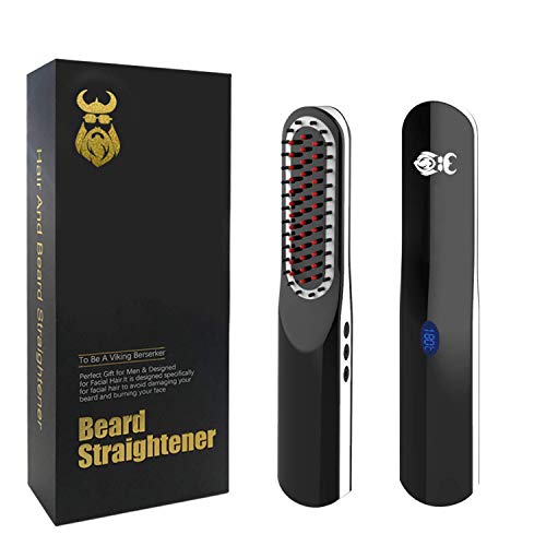 Lisseur pour Barbe, Brosse Lissante Chauffante avec sans Fil / Anti-Brûlure / Mise Hors Tension Automatique / Températures Ajustables / Taille Mini pour Voyager / Maison