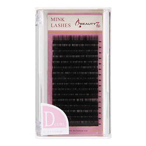 Beauty7 Black D Curl 0.20mm Thickness Individual Silk Tray Lashes Eyelashes for Eyelash Extension Natural 7-14mm Length Fake Eyelashes Individual Eyelash Extensions