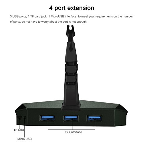 [Neuer Release] Hoco 3 High Speed USB 2.0 Hub mit TF Kartenleser, Kissralr® Bungee Mouse Cord Management System, Sieben Wechselfarben Backlit LED Licht, Skorpion Aussehen Silikon Maus Kabel Tidy Perfekt für Spiele und Office Business – Schwarz - 4