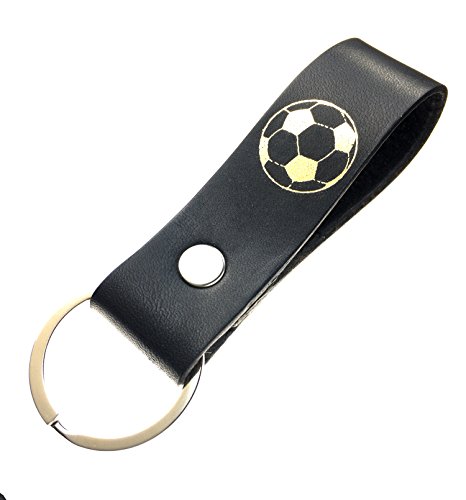 Schlüsselanhänger mit Motiv aus Pflanzlich gegerbtem Leder Edler Fanartikel/Prägung (FUßBALL Schwarz)