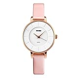 iWatch Damen Armbanduhr Elegant 30m Wasserdicht Analog Quarz Uhr Sportuhr mit Pink Leder Armband