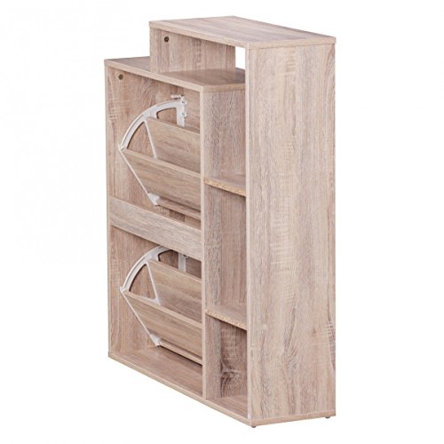FineBuy Moderner Schuhkipper Holz 2 Fächer Sonoma Eiche 12 Paar Schuhe | Schuhschrank 85 x 24 x 93 cm | Schuhkommode Flur mit Ablage Regal - 5