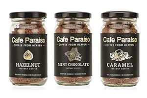Cafe Paraiso Hazelnut| Caramel |Mint Chocolate Flavors Pack of 3X60g Instant Premium Flavored Arabica Coffee