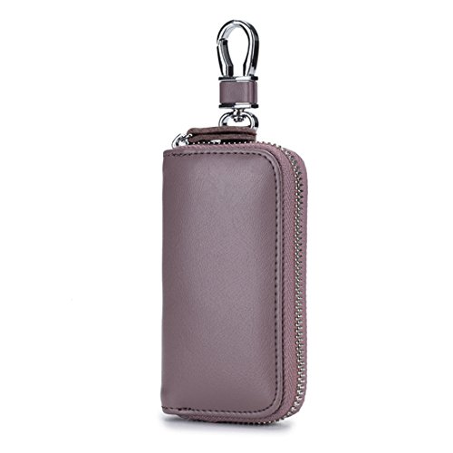 Esdrem Premium Leather Car Key Holder Bag Credit Card Holder Wallet Light Purple