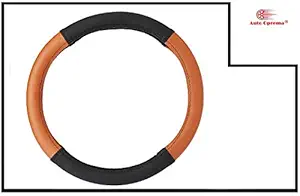 Auto Oprema Car Grip Steering Wheel Cover - Leather, Breathable, Anti Slip (Black-Tan) Compatible With Mahindra%20Bolero%20New Camper Bolero New Camper