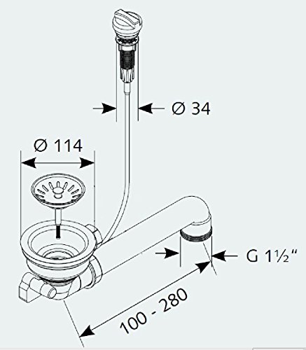 tecuro Spülenablauf Spülen-Siebkorbventil 3 1/2 Zoll – Ø 114 mm mit Seil-Drehbetätigung - 3