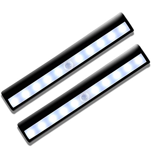 Bewegungsmelder Kleiderschrank-LED-Lampe, wiederaufladbar über USB, 10 LEDs, automatische An-/Aus-Funktion, tragbar, schnurlos, haftet überall für Schrank/Schrank/Schrank/Treppen. 2 Schwarz