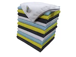 SOFTSPUN Microfiber Cleaning Cloths, 12 pcs 40x40cms 280GSM Multi-Color. Highly Absorbent, Lint and Streak Free, Multi - Purpose Wash Cloth for Kitchen, Car, Window, Stainless Steel, Silverware.