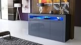 Sideboard Kommode Valencia, Korpus in Schwarz matt / Front in Grau Hochglanz mit Rahmen in Grau Hochglanz -