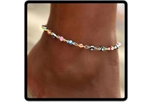 JUSTUSNX Adjustable Ankle Colourful Devil Eye Ankle Bracelet Beach Summer Foot Jewellery Chain for Women and Girls