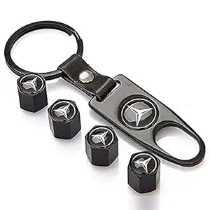 Careflection Premium Car Tyre Valve Cap Air Cap Car Tyre Valve Stem Cap Air Covers with Keychain Compatible for All Mercedes Benz Cars, Black