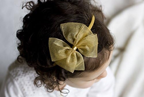 Golden Beam, Organza Baby Bow, Flower Girl Headband, Christening Bow Headband, Girls Bows, Sophie Organza Bow Handmade, Baby to Adult Headband (Gold)