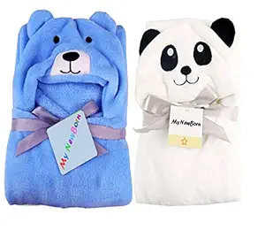 MY NEWBORN Soft Baby Blanket Wrappers Cum Bath Robe -Set of 2 Pcs