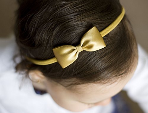 Baby Bow Headband, Small Satin Bow Handmade Headband, Baby to Adult Headband (Gold)