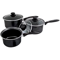 Anika Benross Marketing Lot de 3 casseroles en Acier au Carbone Non adhésif Noir