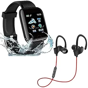 TechKing (Today Deal:1+1 Year Warranty) D116 Intelligence Bluetooth Monitor/Smart Bracelet/Health Bracelet/Smart Watch for Men/Activity Tracker with QS-10 Neckband Bluetooth Headset with Mic