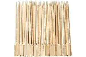 HITHIKA 100Pcs Bamboo Barbecue Skewers, 12cm Wooden Paddle Pick Skewers, Grill Kebab Party Sticks for BBQ Cocktails Buffets Fruit Burgers Sandwich Marshmallow