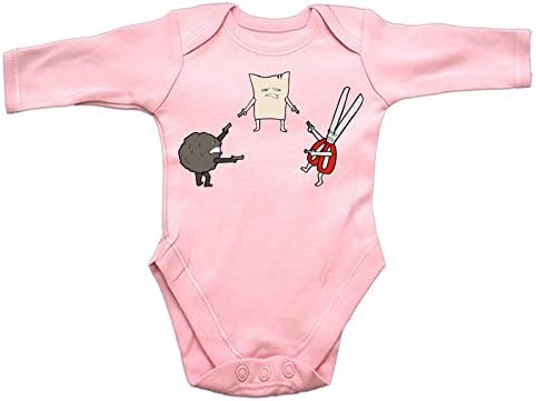 123t Baby MEXICAN STANDOFF ROCK PAPER SCISSORS DESIGN Babygrow (9-12 Months LONG SLEEVE - Pink) Newborn Gift Christening Gift Baby Present